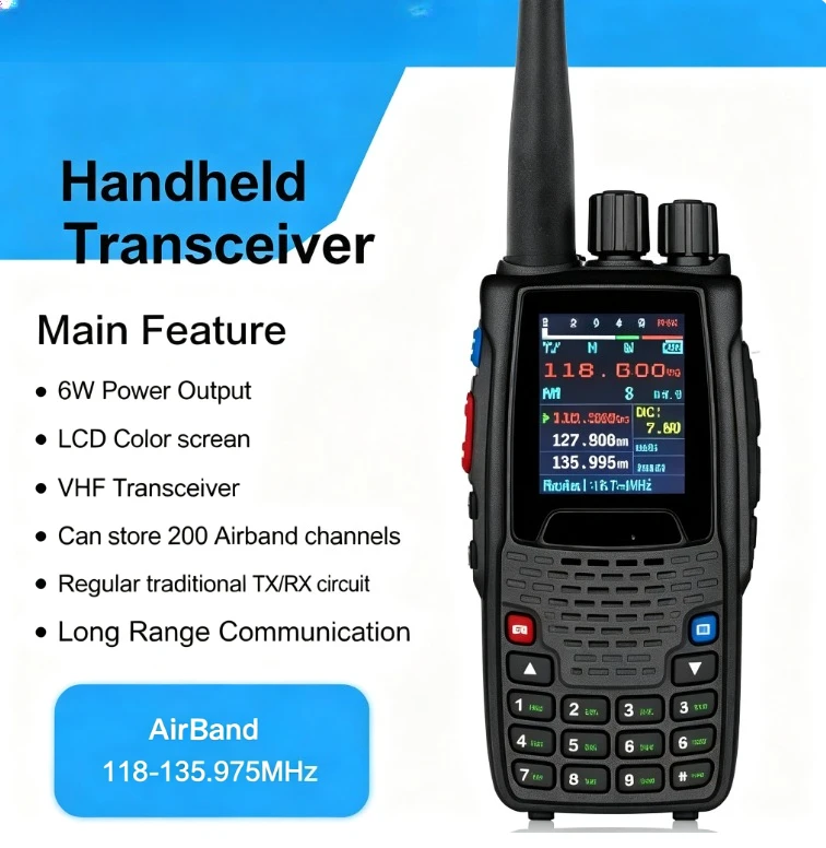 KT-A16 Air Band Transceiver VHF Aviation Radio 108-136MHz 6W Handheld Pilot Communication 200CH Aircraft Frequency Monitor