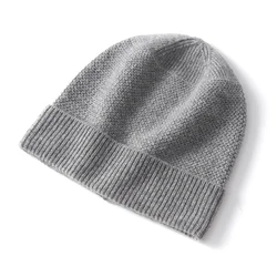 Winter New Men's Hats 100% Cashmere Knitted Headgears Soft Warm Casual Thick Man Cap 3Colors High Quality Skullies Men Solid Hat