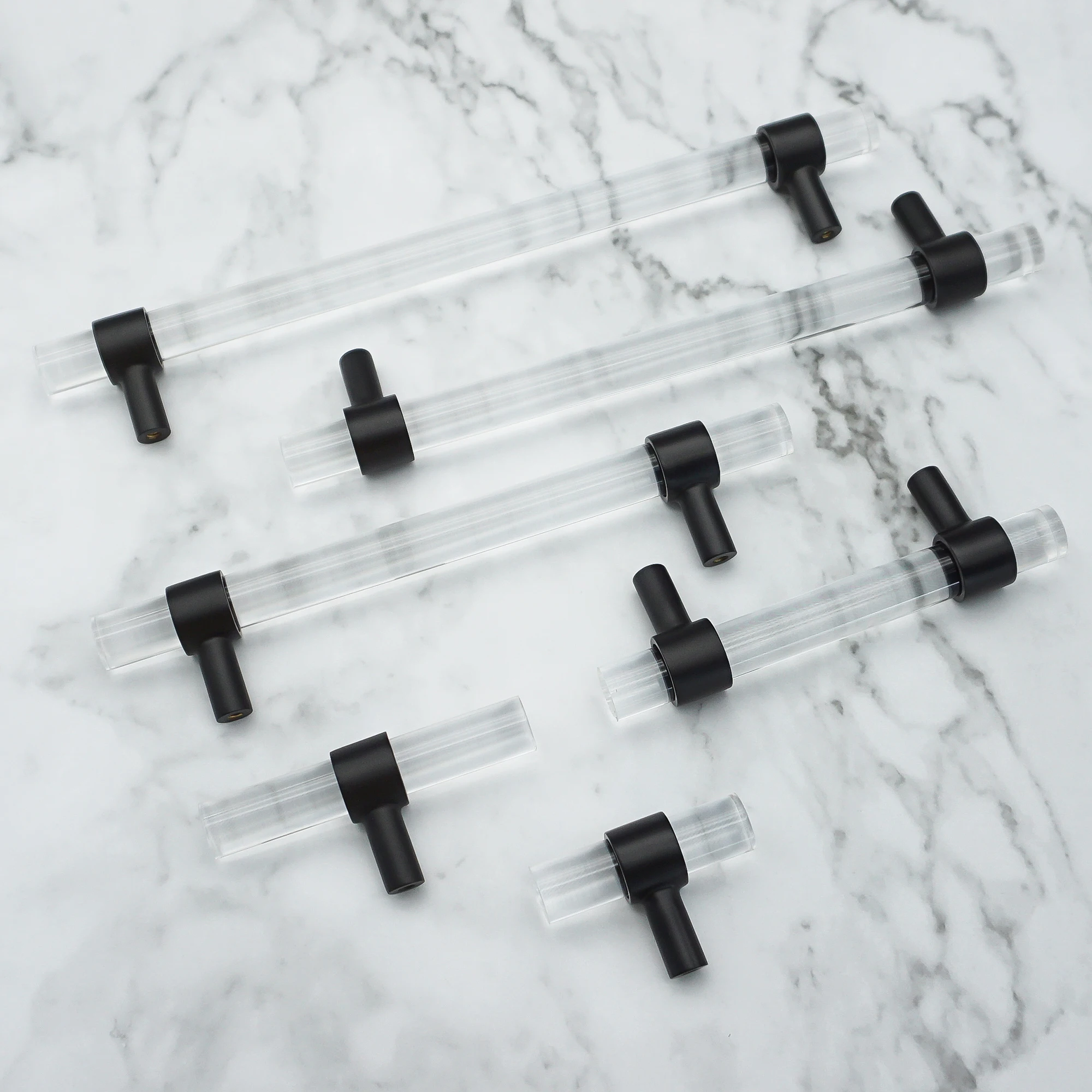 Transparent Acrylic Furniture Handles Black Solid Brass Cabinet Handle Hardware T Bar Cupboard Door Knobs Simple Wardrobe Pulls