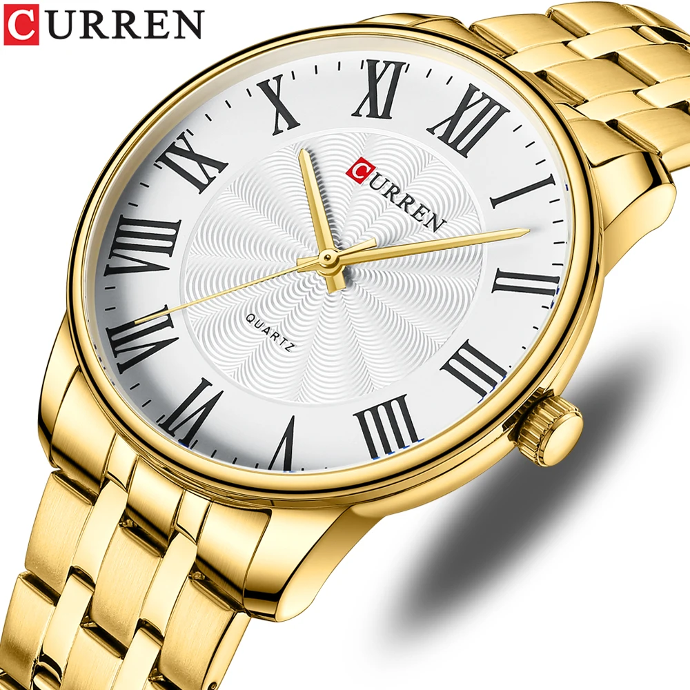 

CURREN New Luxury Brand Mens Watches Casual Business Quartz Wristwatches with Roman Numbers Simple Style Stainless Steel Clock