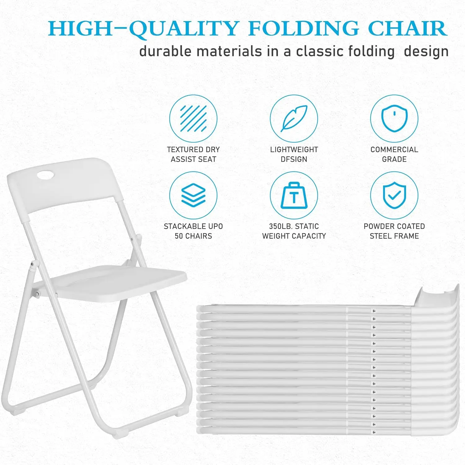 10 Pack White Plastic Folding Chairs, Indoor Outdoor Portable Stackable Commercial Seats with Steel Frame, Customized image 5