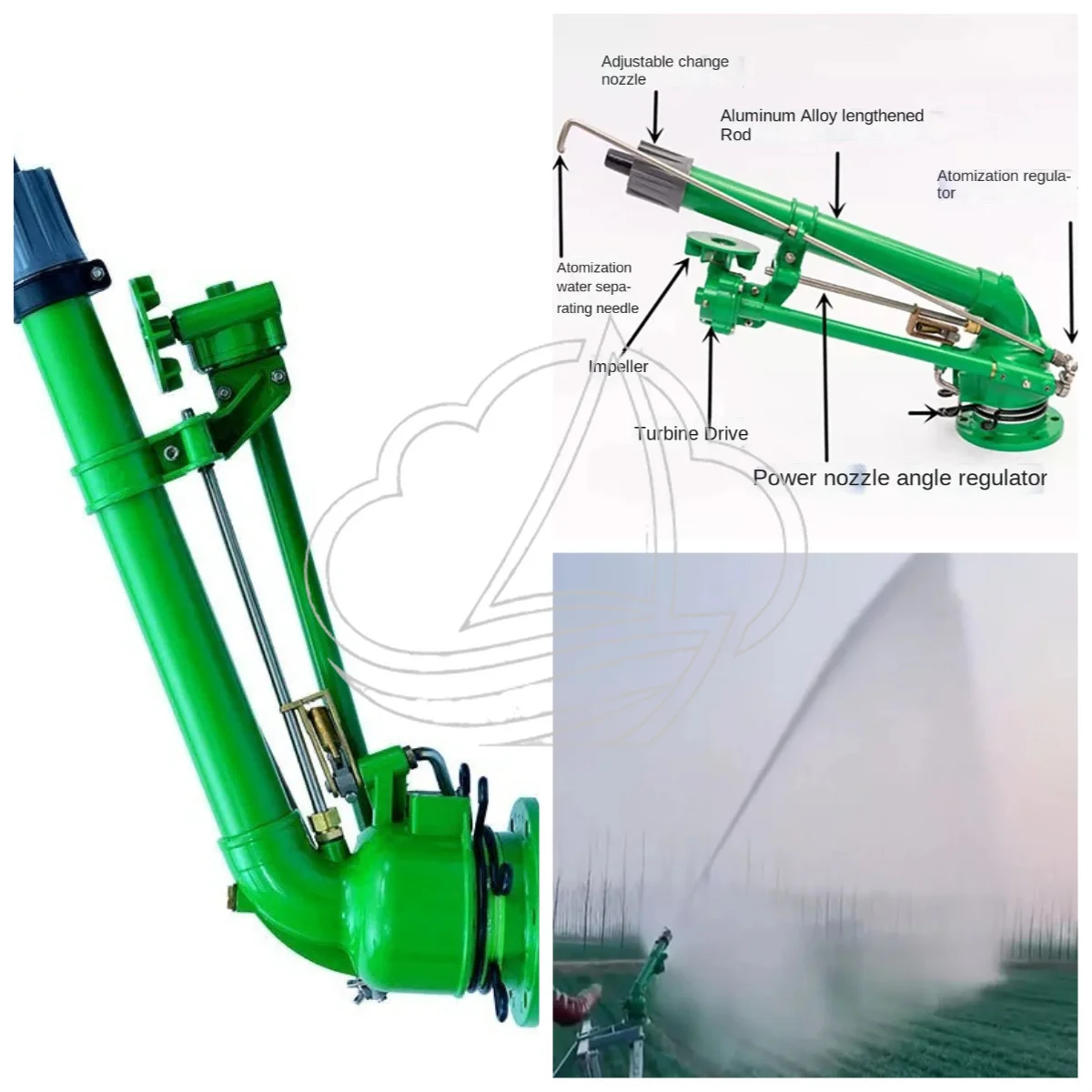 

50/40 Turbine Worm Sprinkler Gun, Adjustable Angle Agricultural Irrigation Sprayer with Long Range & Fine Atomization