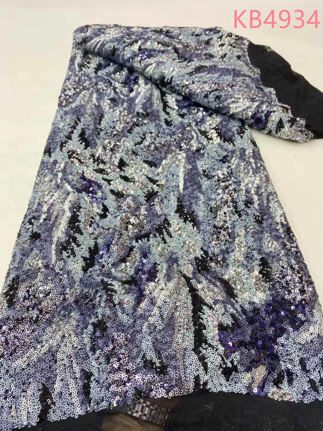 2025 جودة عالية الأزرق الترتر أقمشة الدانتيل تسلسل التطريز الأفريقي النيجيري مع الترتر النسيج لفساتين الحفلات KB4934