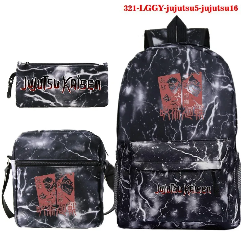 Anime Jujutsu Kaisen Backpack 3pcs Set Boys Girls Bookbag Teens SchoolBag Kids Book Rucksack Gift(Knapsack+shouder Bag+pen Bag)