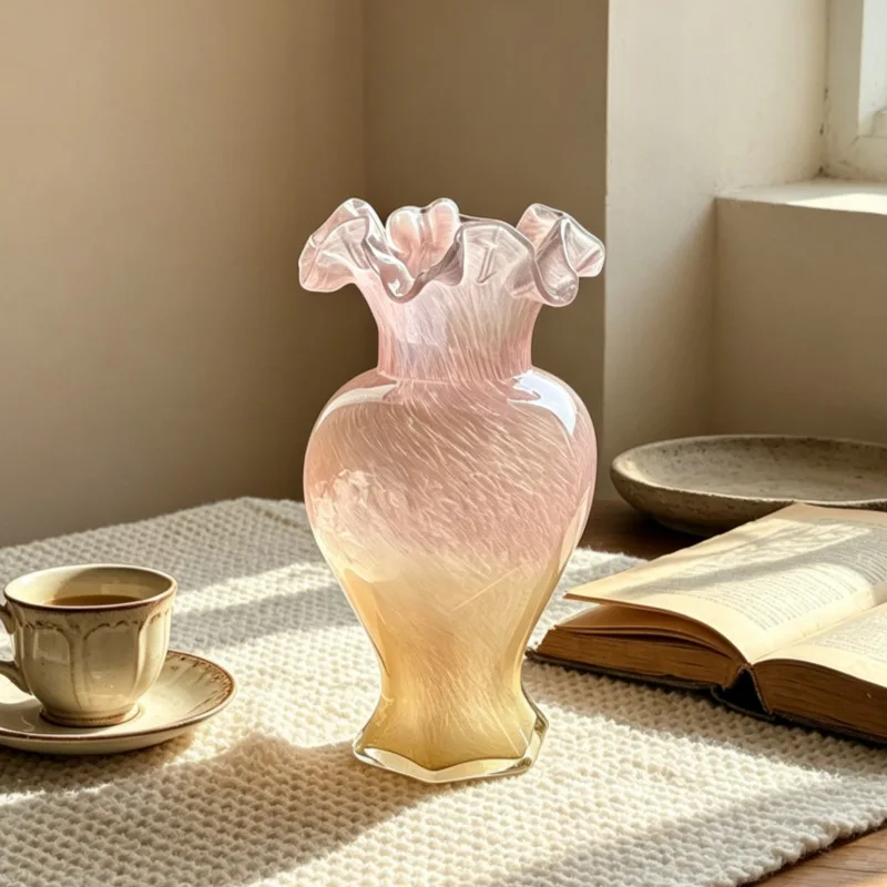 Wabi Sabi Vintage Glass Vase Hydroponic Flower Container Simple Dining Table Home Living Room Floral Arrangement Decor Ornament