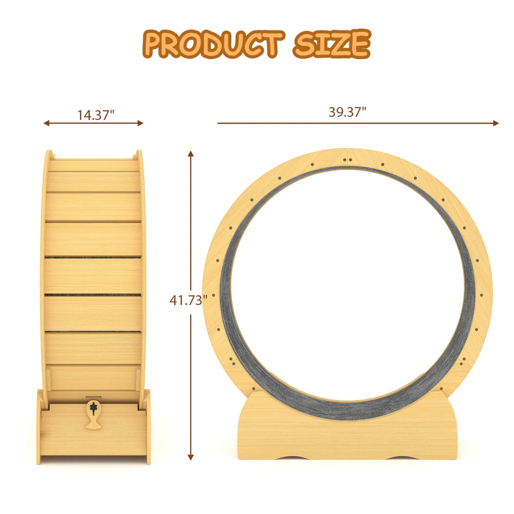 Cat Exercise Wheel for Indoor Cats, 42" Cat Treadmill Wheel with Detachable Carpeted Runway, Natural Solid Wood Sturdy Running