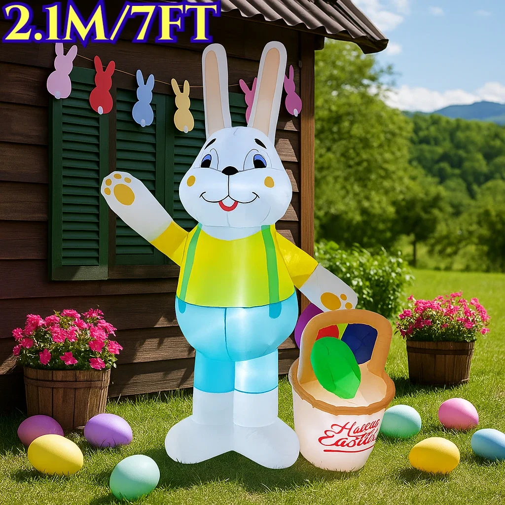 

Пасхальные уличные праздничные украшения, 2,1 м/7 футов, надувная корзина для переноски кролика, декор, светодиодные фонари, реквизит для внутреннего двора, орнамент