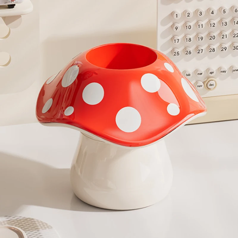 Polka Dot Mushroom Storage Box Student Dormitory Desk Stationery Sundries Pen Holder Bathroom Makeup Brush Storage Box