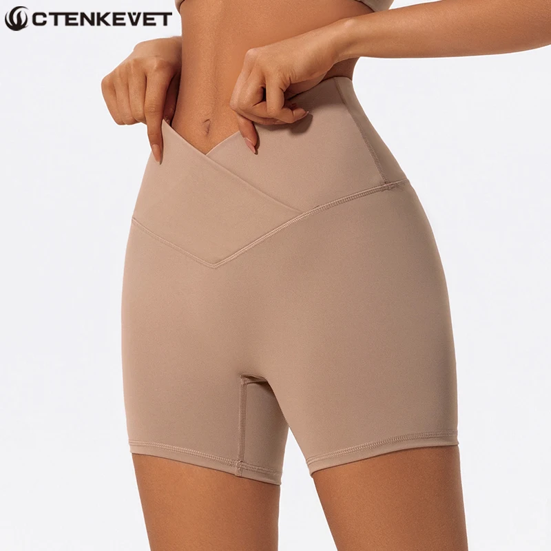 

Ctenkevet High Waist Gym Sports Yoga Pants Women Crossover Design Athletic Shorts Female Quick-Dry Buttock Lift Fitness Legging