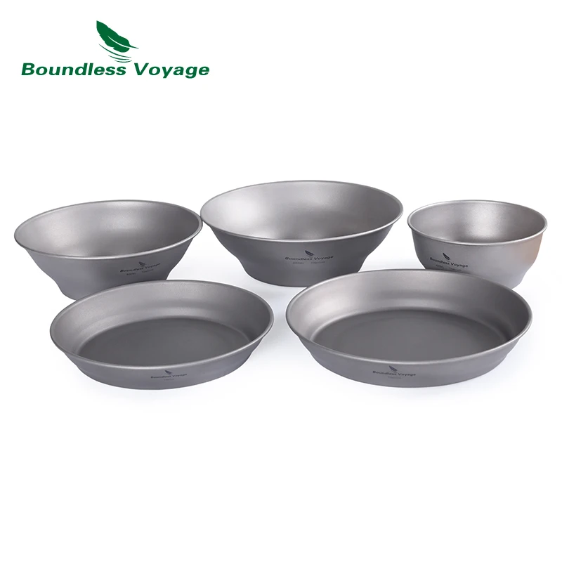 Boundless Voyage Titanium Plates Bowls Dinner Set Outdoor Camping Travel Dishes Lightweight Metal Tableware Kitchen Dinnerware