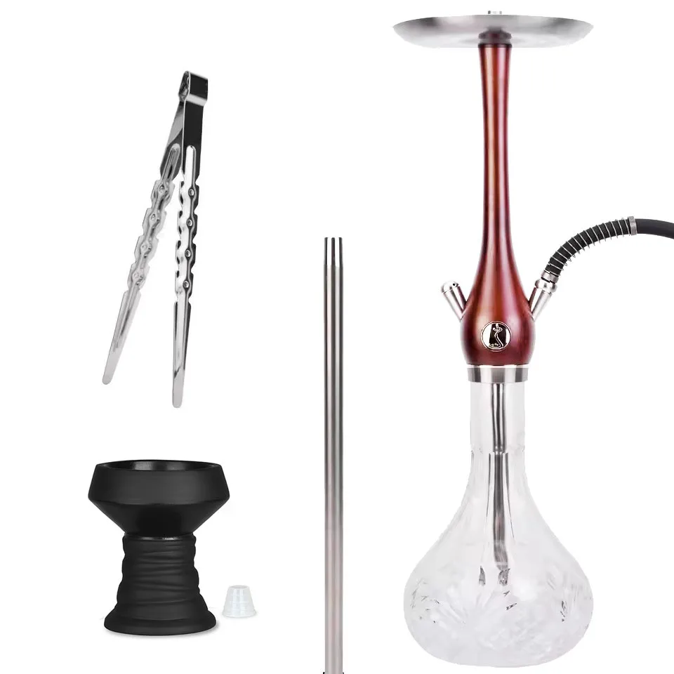 

SH Top Selling New Wood Hookah Premium Large Stainless Steel Colorful Wooka Shisha Hookah Set With One Hose Connector Wooden Hoo