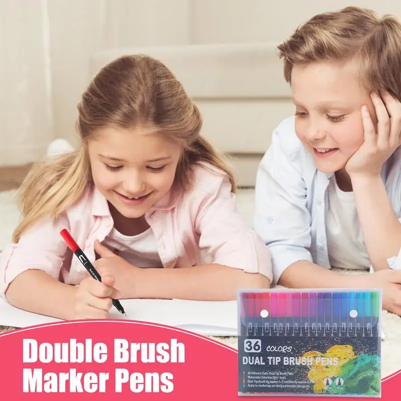 Escova dupla escrita arte marcador canetas kit para crianças, cores, numeradas, ponta dupla marcador canetas, desenho, esboçando