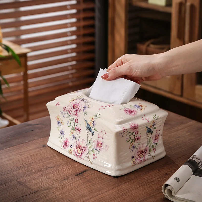 American retro ceramic tissue box decorative ornaments European palace paper drawer living room coffee table household drawer