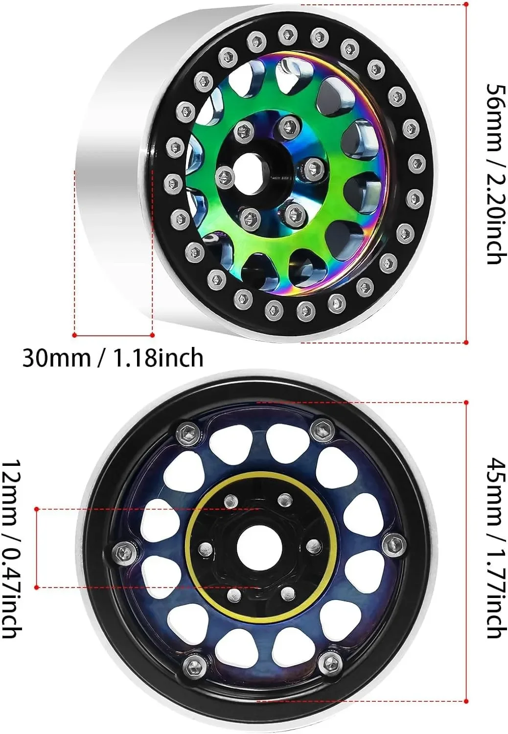 4PCS 1.9 Inch Colorful Wheels For 1/10 RC Car SCX10 TRX4 TRX6 VS4-10 Gen8 MST CFX SCX10 Pro Redcat Gen 8 7 RC4WD D90