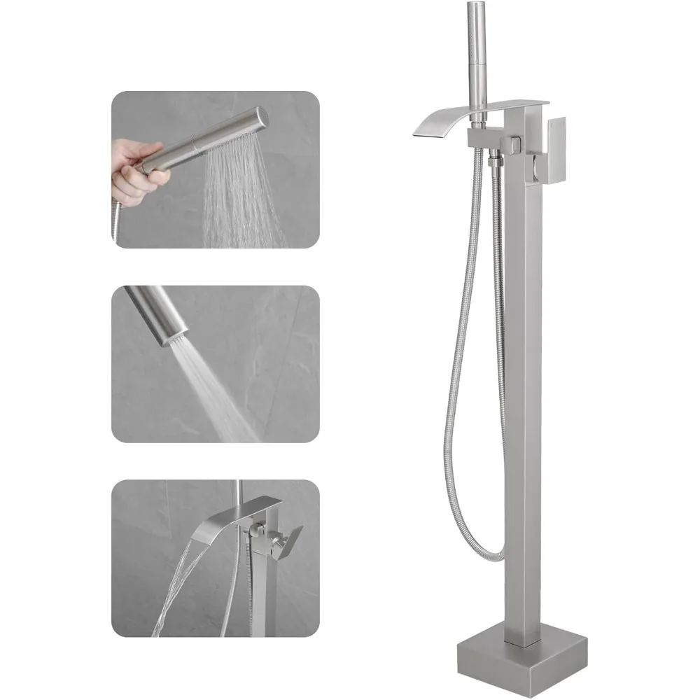 

Freestanding Brushed Nickel Bathtub Faucet with Cupc Certified Waterfall Tub Filler