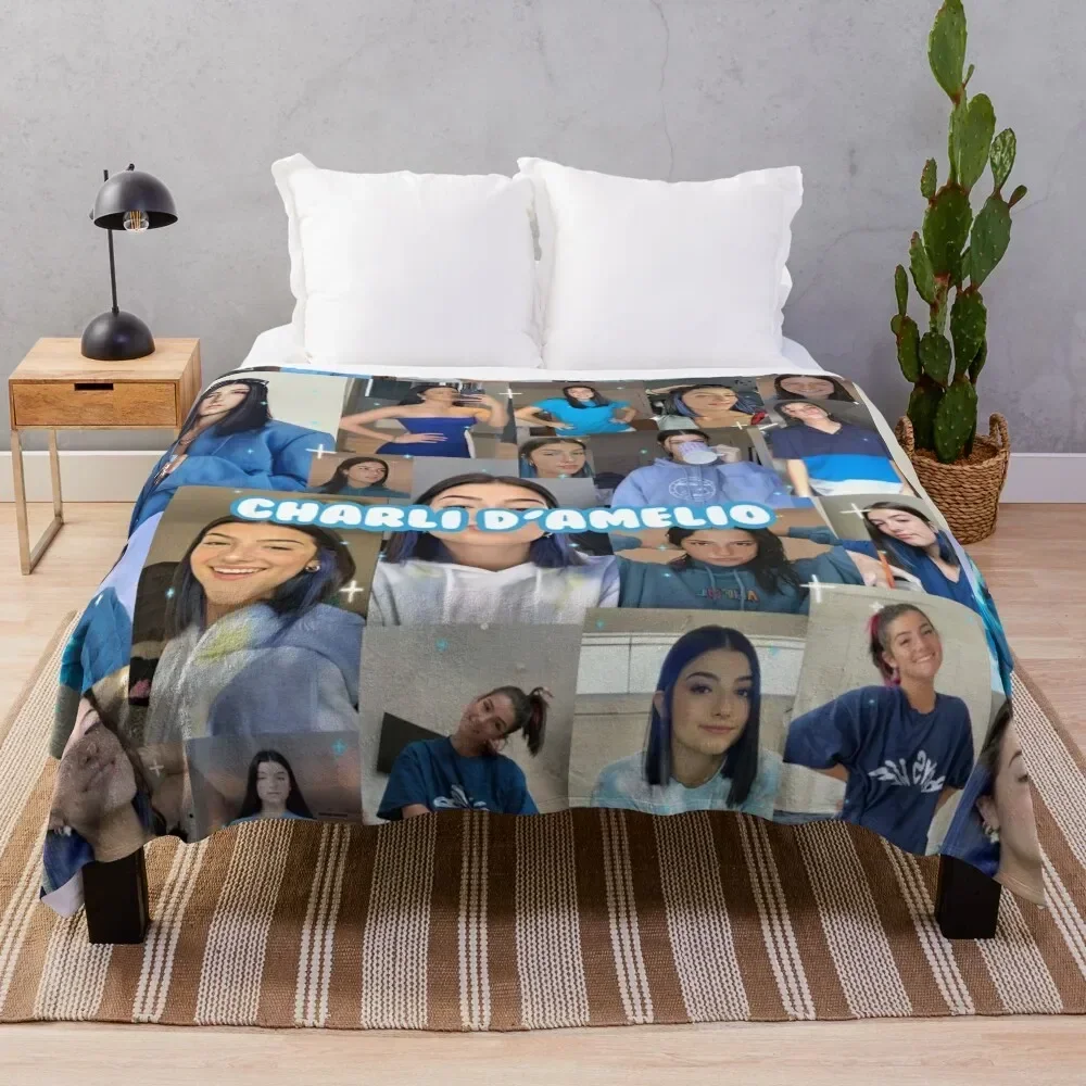 

Blue Charli DAmelio collage Throw Blanket Faux Fur Soft Warm Blanket for Bed
