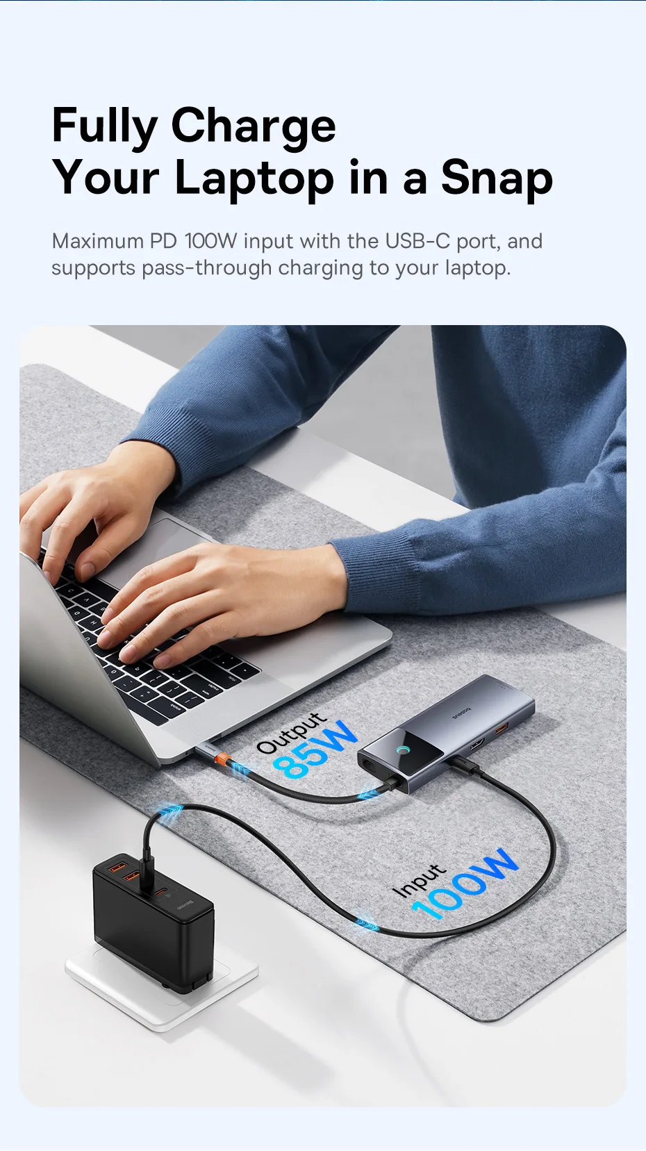 Baseus USB-C HUB HDMI 4K 60Hz 6-in-1 Adapter Schneller 10Gbps USB 3.2 Splitter Typ C PD100W mit RJ45 für Laptop Macbook Pro Air Hub – Detail 7
