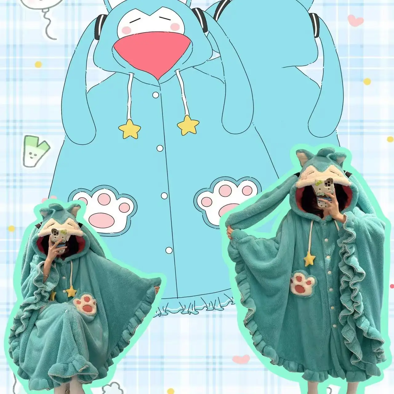 ensemble-de-pyjama-hatsune-miku-anime-en-flanelle-d'hiver-vetements-de-nuit-mignons-pour-filles-vetements-de-maison-chauds-et-epais-costume-de-cosplay-cadeau-de-fete