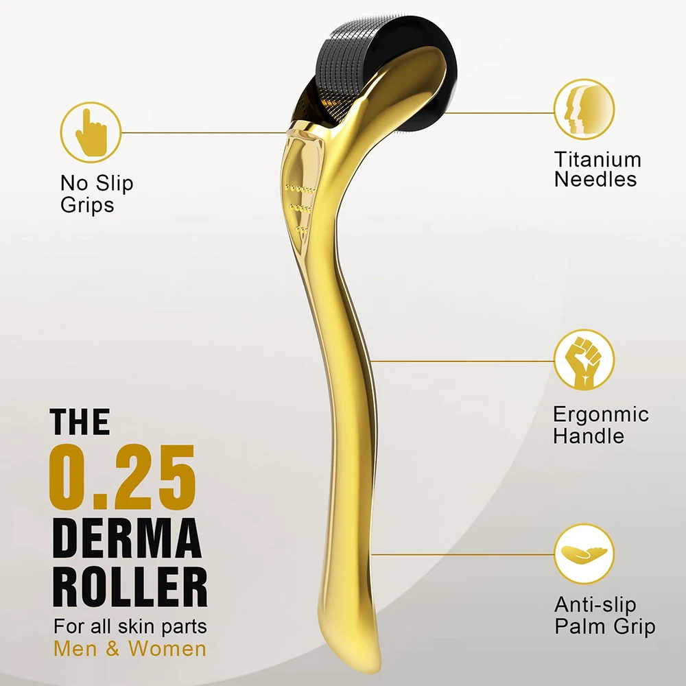 Derma Roller Mikron adel rolle 0,25mm für Barthaar Gesicht Titan Mikron adel rolle für Männer Frauen Gold