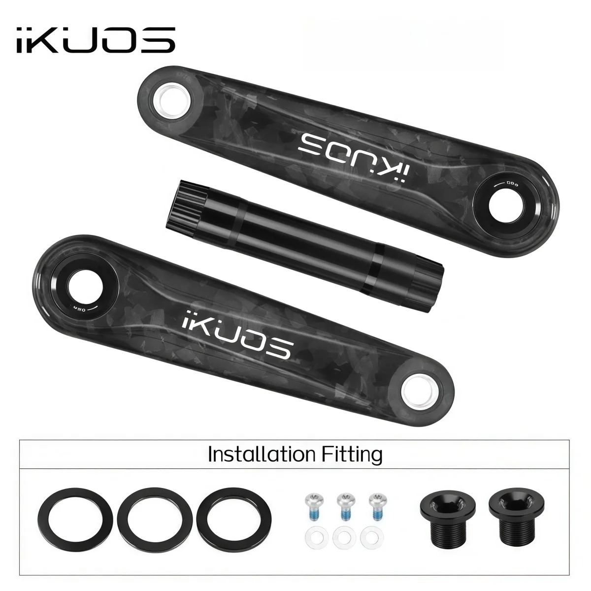 IKUOS T800 Carbon Crank Arms – 165 / 170mm Direct Mount 3-Bolt 360 g (Pair) Includes 130 BCD Spider For Folding Bike (Black)
