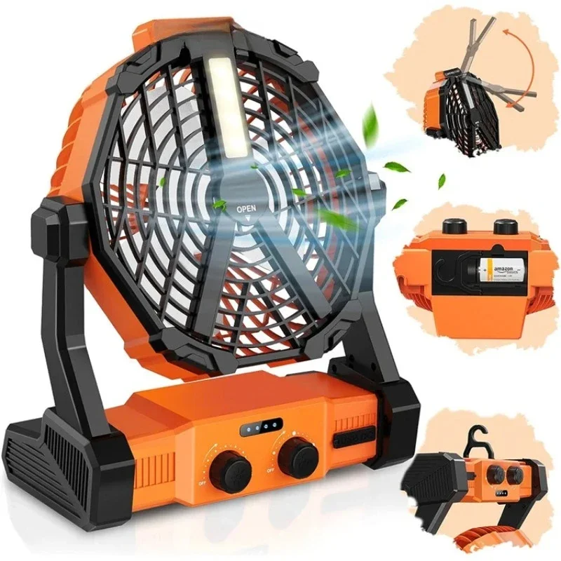 Camping Fan with Light Emitting Diode Lantern Rechargeable Y-Shaped High Brightness Light Emitting Diode Outdoor Tent Fan