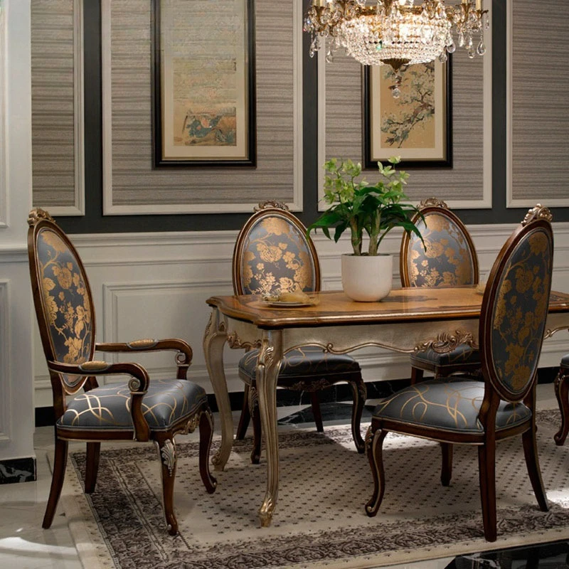 

French luxury mahogany dining table and chairs neoclassical European style villa dining table chair combination furniture