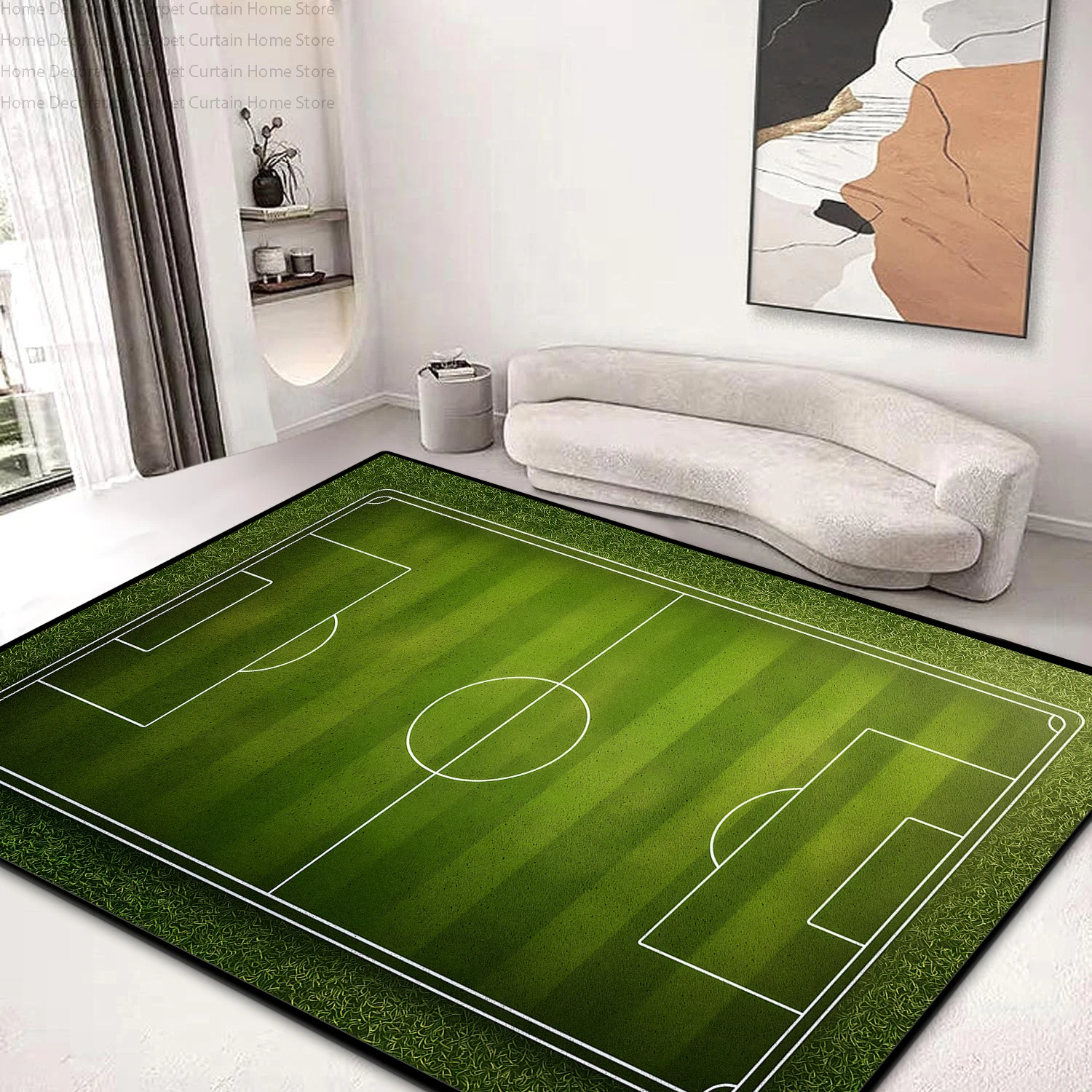 Image of Grüner Fußballplatz-Teppich für Wohnzimmer, großer, weicher, rutschfester, flauschiger, waschbarer Teppich für Schlafzimmer, lustige Gaming-Heimmatten