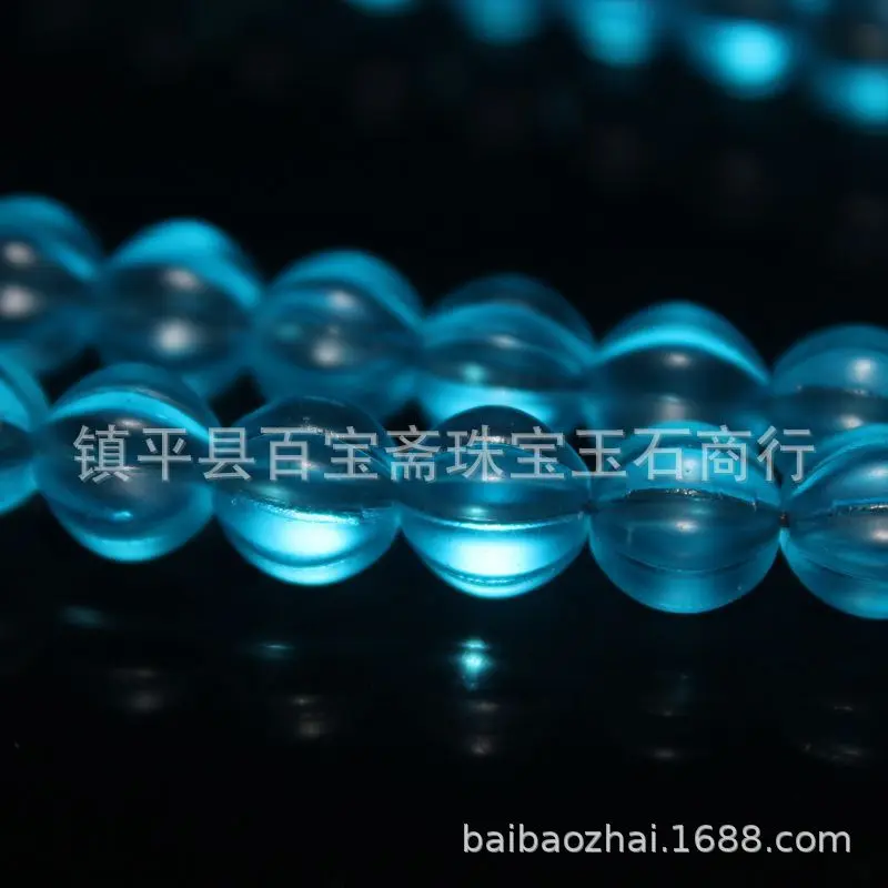 Sea Silk , , Ancient , Blue Old Glass Melon Beads From Qing Dynasty