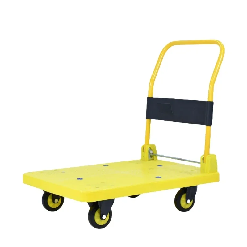 Yellow Folding Trolley, Load Capacity 280kg, 5-inch Silent Wheels, 90*60cm, Thickened Plastic Material, for Home Warehouse Use