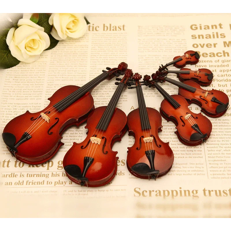 Handmade Wooden Musical Instruments Collection Decorative Ornaments Mini Violin With Support Miniature Model Decoration Gifts