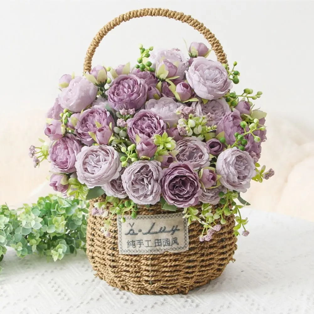 أنيقة الوردي الفاوانيا الصغيرة الوردي الأبيض واقعية وهمية الزهور الجميلة الحرير الزهور باقة حديقة الزفاف #4