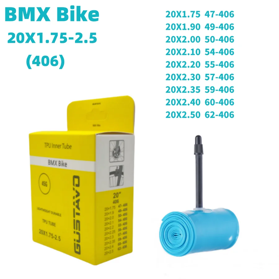 GUSTAVO BMX Bike Folding Bicycle TPU Tube  20X0.9-1.5/20X1.75-2.5 (406) 45mm 65mm Length French Valve