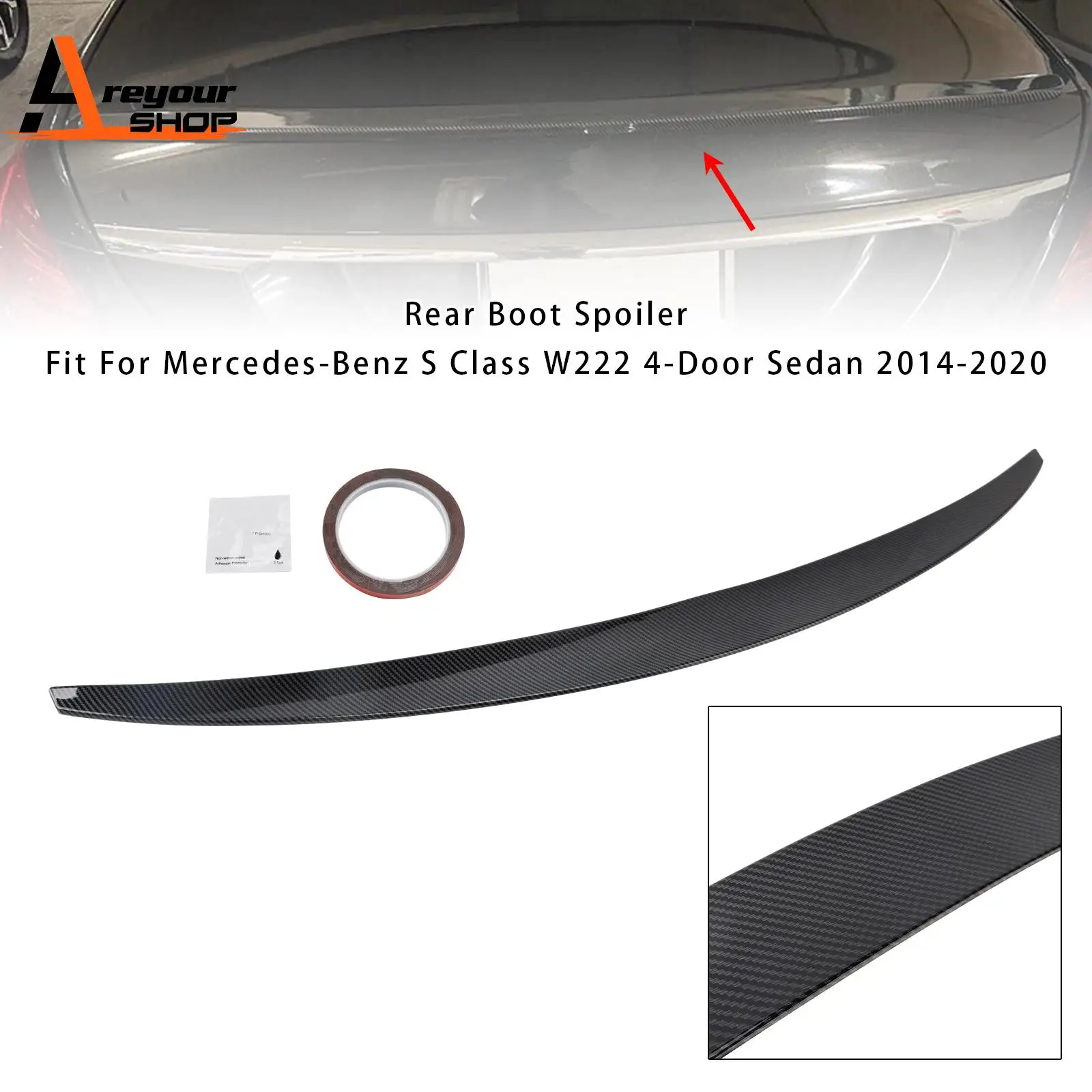 

Carbon Fiber Look Rear Boot Spoiler for Mercedes-Benz S-Class W222 2014 2015 2016 2017 2018 2019 2020