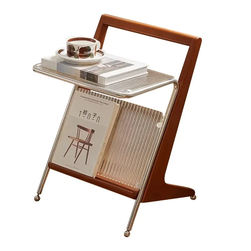 

Solid wood coffee table for home use, creative sofa side in living room, small table balcony light luxury glass tea table