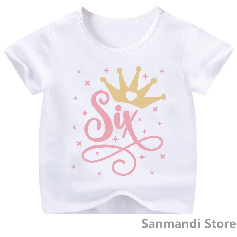 

Golden 2-10th Birthday Gift Graphic Print T-Shirt Girls Children'S Clothing Harajuku Kawaii Kids Clothes Crown Princess Tshirt