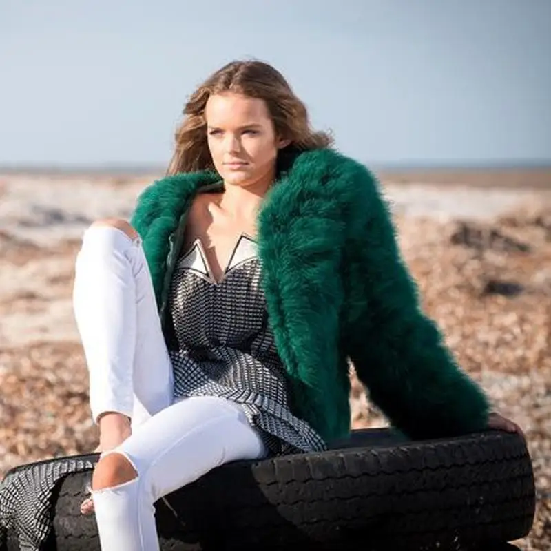 Chaqueta de plumas de piel sintética para mujer, abrigo esponjoso de talla grande para Otoño e Invierno