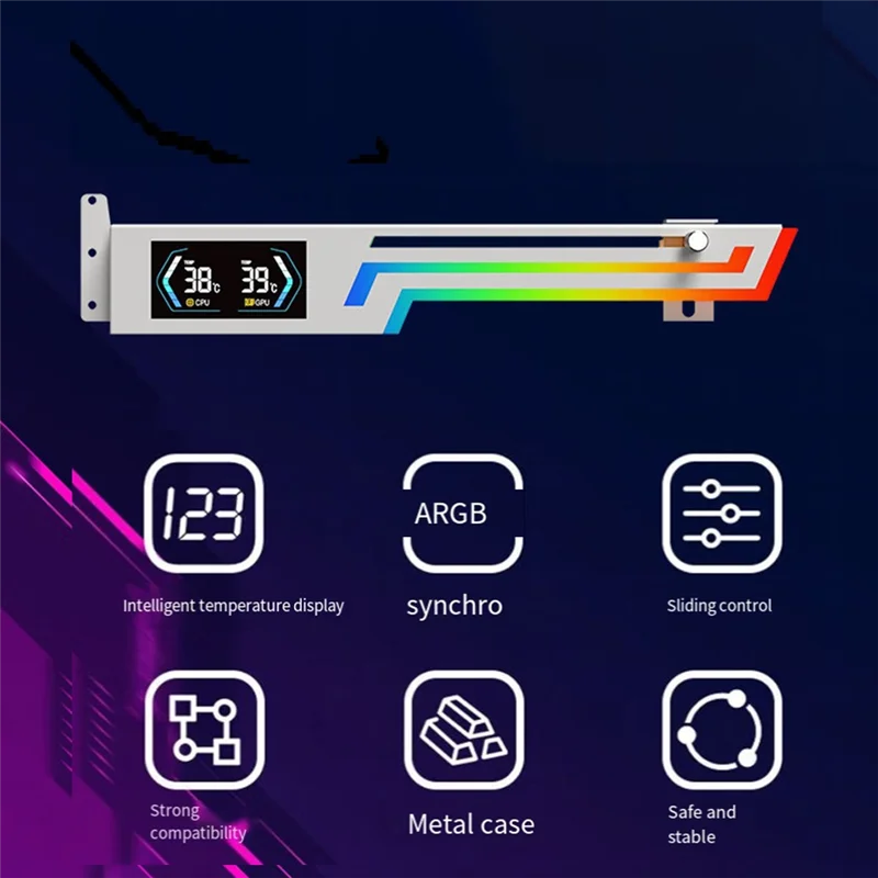 A76F-Soporte de tarjeta gráfica con pantalla de temperatura ARGB 5V 3PIN Soporte VGA para tarjeta gráfica de computadora