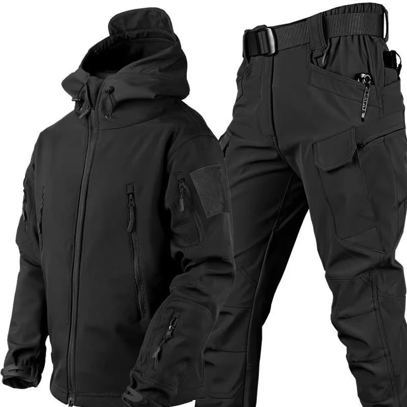 Waterproof Outdoor Fleece Lined Windproof Jacket Set Hard Shell Camouflage Bomber Jacket Autumn And Winter Mountaineering Set