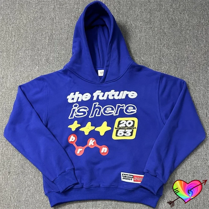 

2024fw Skull Meteor Broken Planet Hoodie Men Women Blue Broken Planet The Future Is Here Hoody Fleece Pullovers Hood Sweatshirts