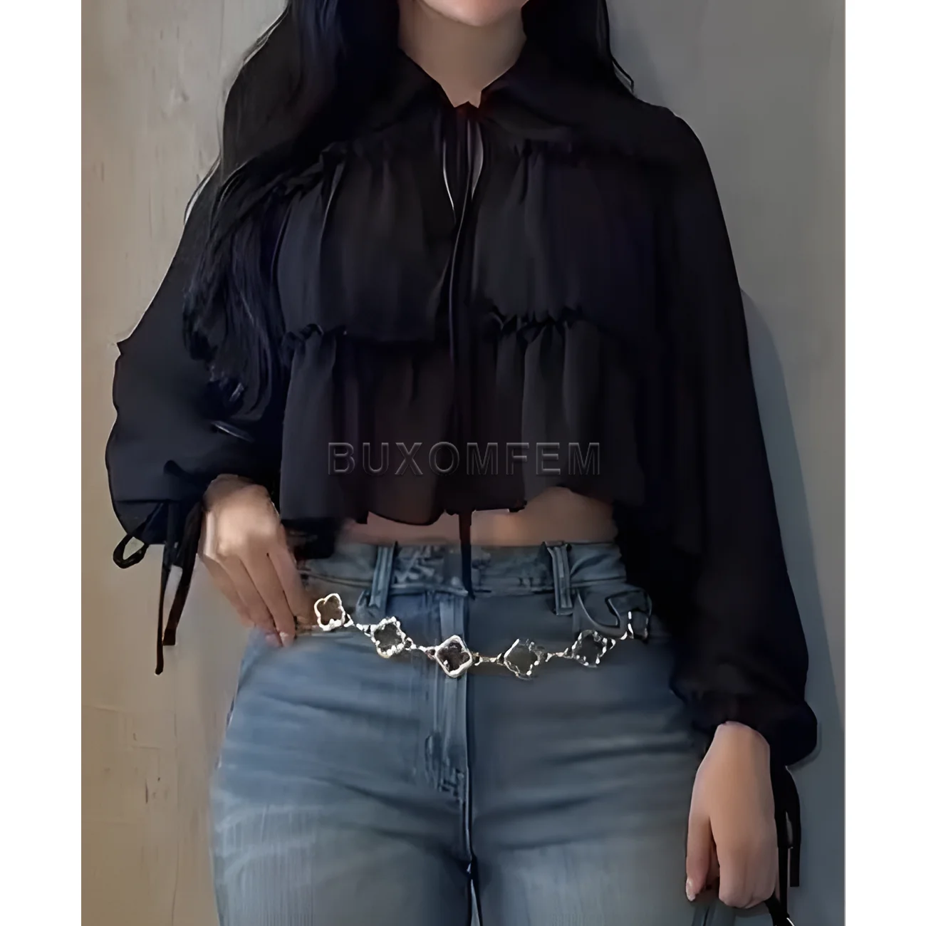 

Женская шифоновая рубашка с длинными рукавами и рюшами, женская стильная футболка с рукавами, женская модная удобная уличная одежда