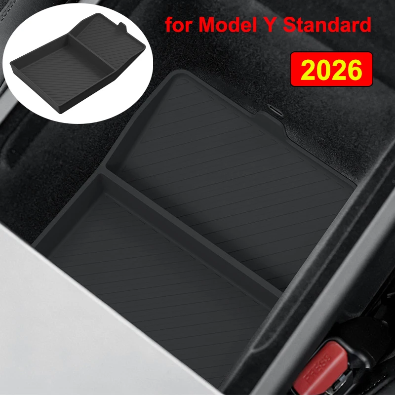 Armlehnen-Unterablagebox für Tesla Model Y Standard RWD 2026 – Silikon-Mittelkonsolen-Armlehnen-Organizer-Matte