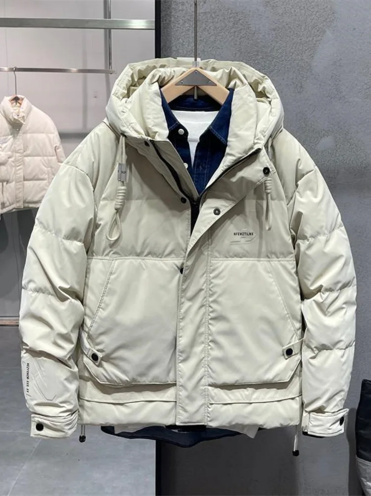 Winter Hooded Down Jacket Men Loose Casual White Duck Down Overalls Thickened Down Jacket Outdoor Ski Warm Puffer Parkas Coat