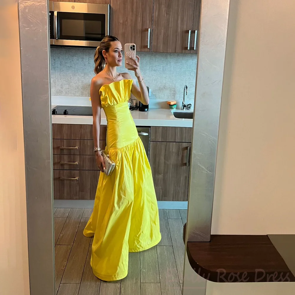 

Ярко-желтое вечернее платье без бретелек для женщин, вечерние платья без рукавов для торжественных случаев, платья для выпускного вечера по индивидуальному заказу, Vestidos De Gala