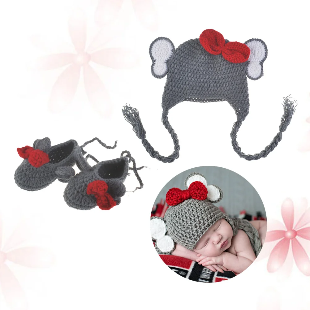 

Newborn Costume Knitted Baby Animal Hat and Shoes Set for Photo Shoot Infant Crochet Photography Props