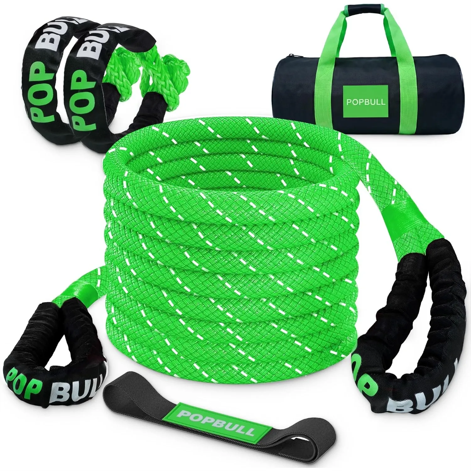 

Kinetic Recovery Rope 1in x 30ft 48,500lbs Snatch Strap with 2 Soft Shackles for Offroad Jeep SUV ATV Towing