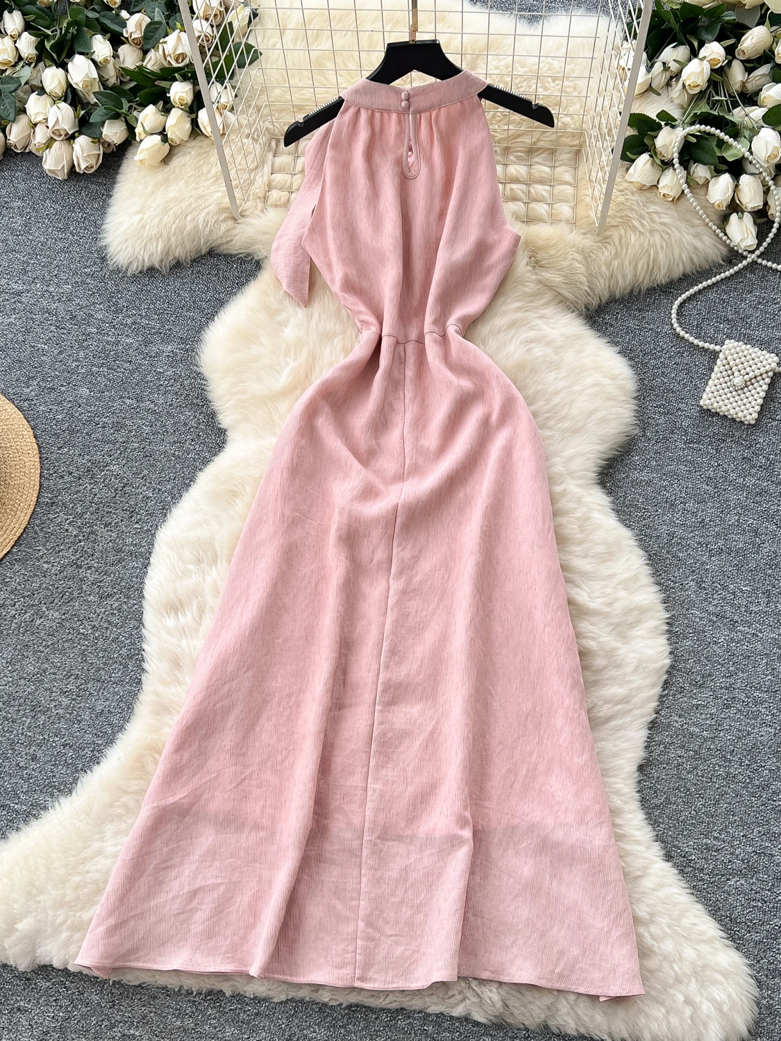 فستان صيفي أنيق بدون أكمام مع تصميم متدلي عند الرقبة، فستان طويل نحيف بخصر مرتفع للنساء، أزياء فاخرة على الطراز الكوري بتصميم...