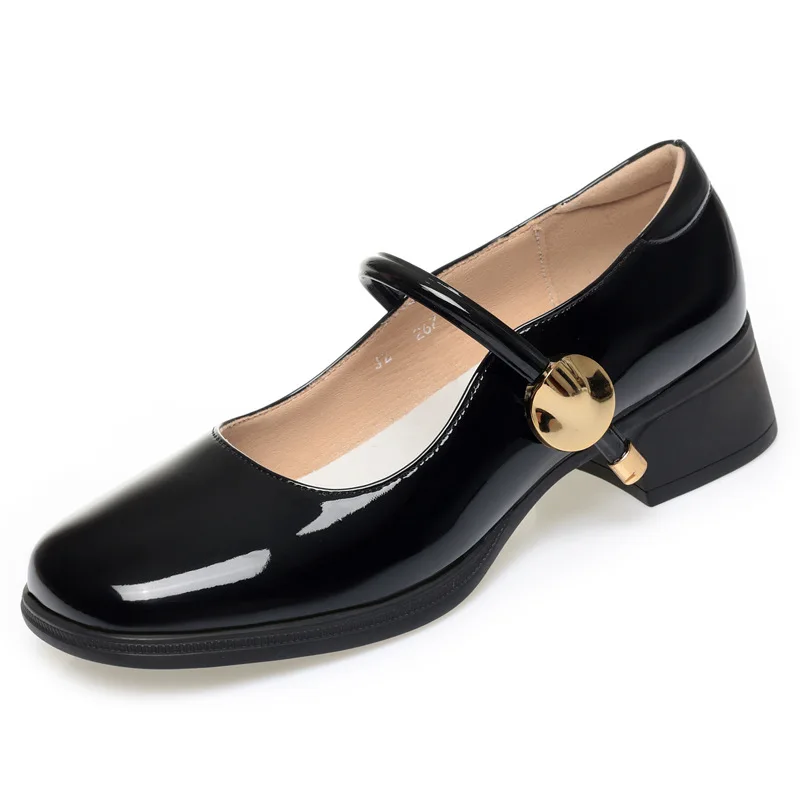 

Универсальные элегантные женские туфли в стиле ретро, лакированная кожа с неглубоким носком, Мэри Джейн, осень 202, туфли на блочном каблуке для офисной работы, мамы
