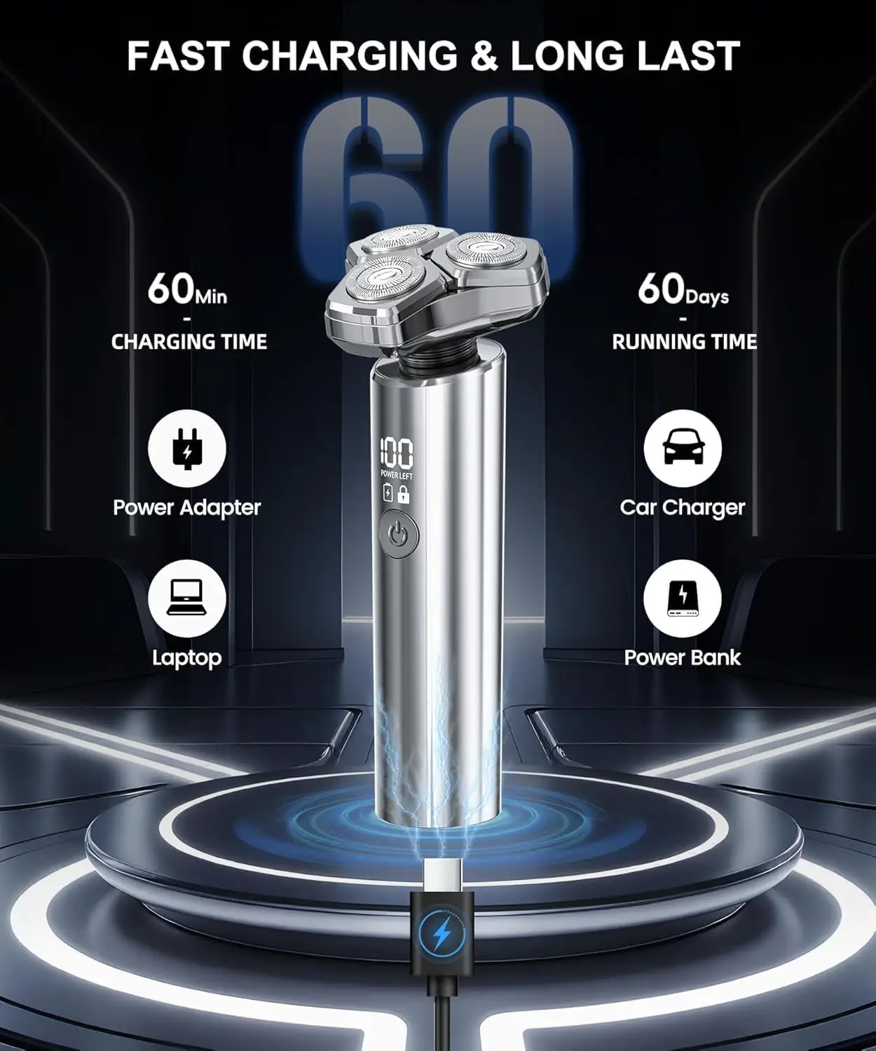 Electric Razor for Men，10,000RPM High-Speed Motor, IPX8 Waterproof,    ,Quick Charge & Travel Lock，Gifts for Men Husband Father