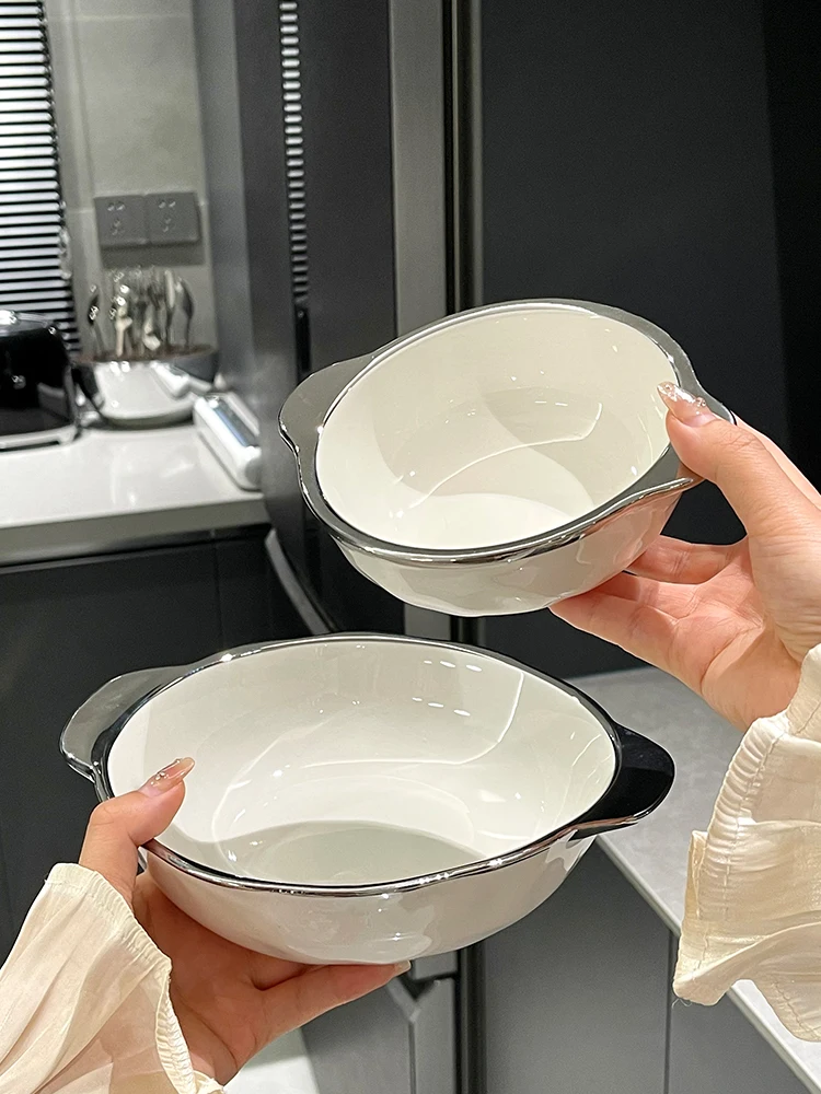 

Креативная двухручная суповая миска, миска для риса, каши, десертов, соусница, маленькая миска для домашнего использования, простая и стильная.