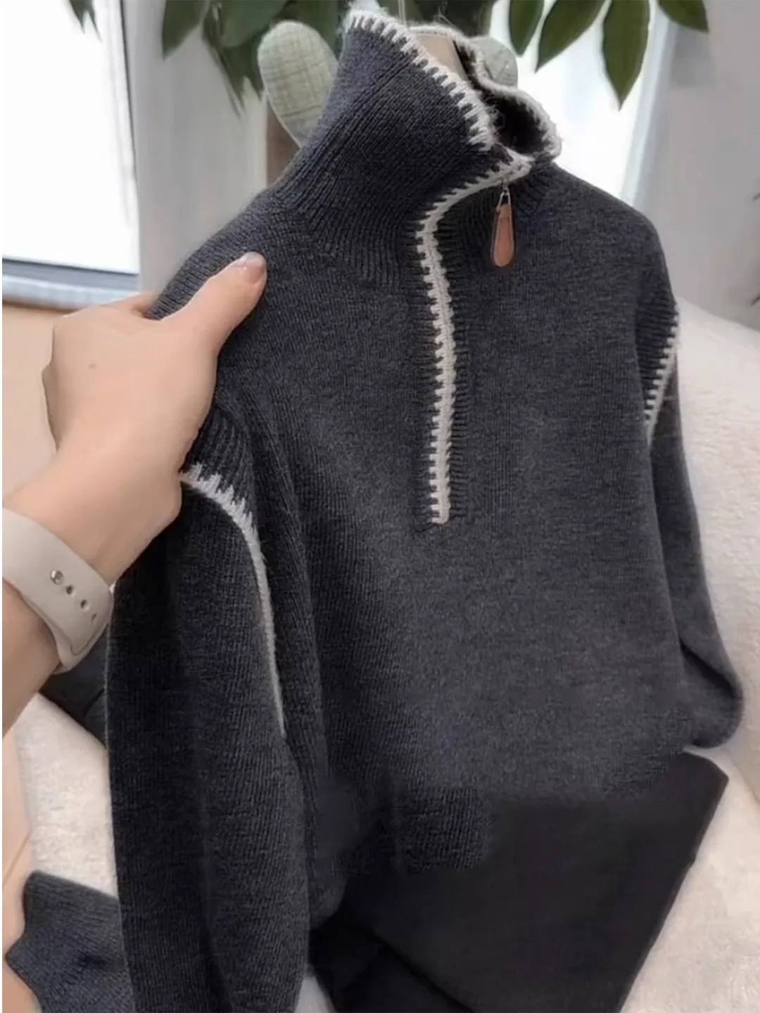

Korean Sle f Zipper Color Blo Long Sve Knitwear Women's Autumn Winter New Sle High Faion Versatile Long irt